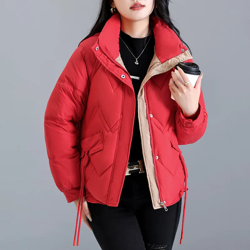 Chaqueta acolchada de algodón para mujer, Parkas gruesas y cálidas, ropa de exterior suelta, abrigo corto coreano, invierno, 2024