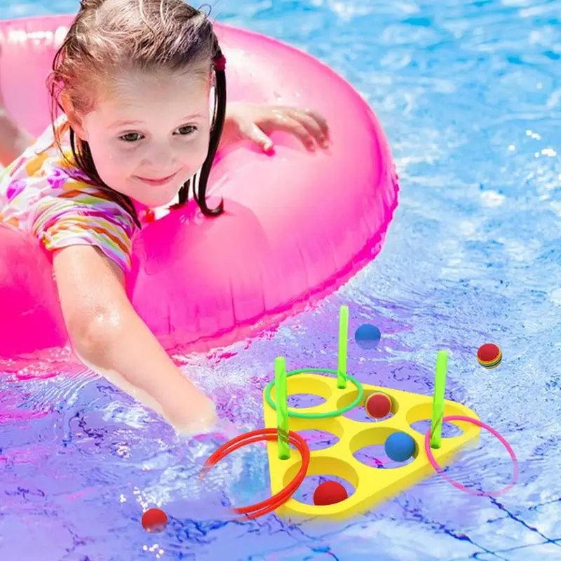 Pool Ring Throw Games Floating Foam Triangle Throw Pool Game Foam Floating Water Sports with Balls Motor Skills Swimming