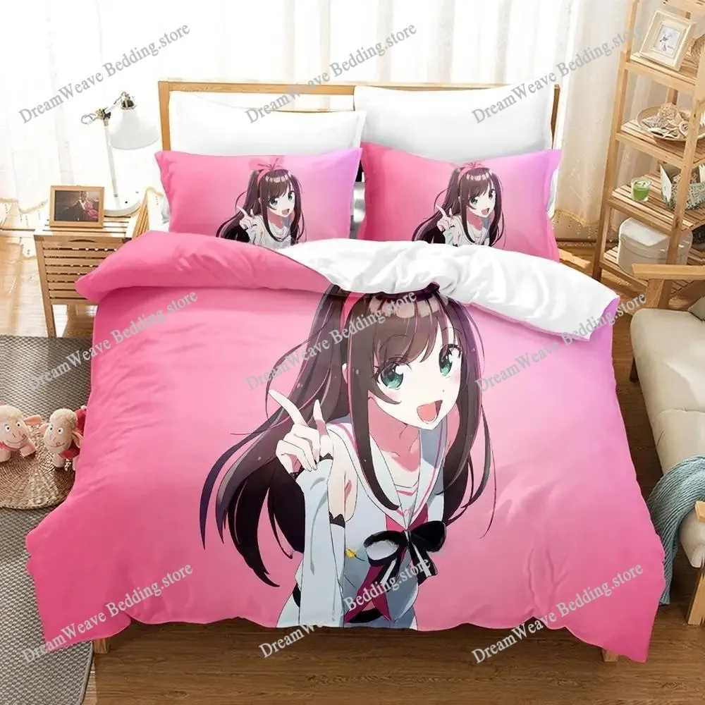 Kawaii Girls Kizuna AI Cartoon Poster Sheets Quilt Covers Bedding Dormitory Sheets Bedding Set Soft Warm Bedding Set Luxury Gift