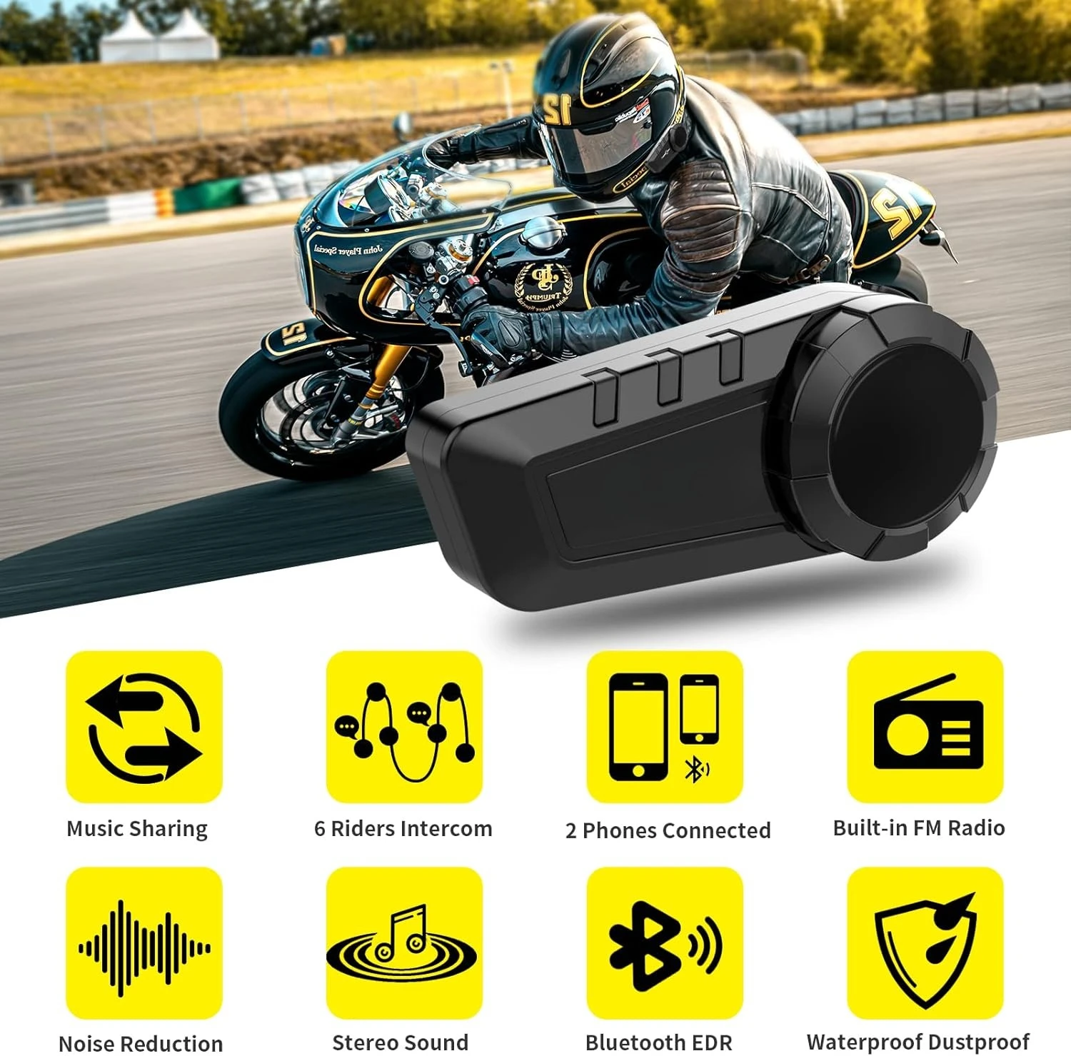 KY PRO オートバイヘルメット Bluetooth ヘッドセット、CVC ノイズキャンセリング付きオートバイ通信システム、ステレオ音楽、ホットセール