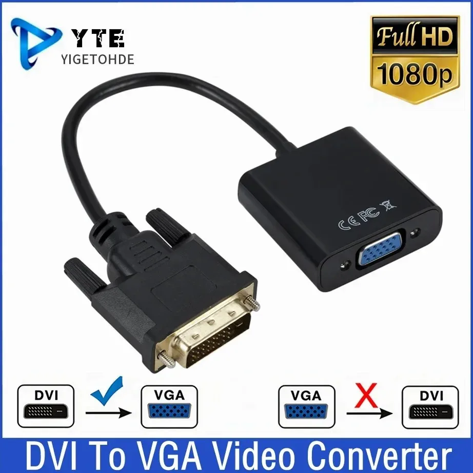 

YIGETOHDE DVI To VGA Adapter Cable Male To Female 1080P Video Converter Adapter DVI 24+1 25Pin To 15 Pin VGA For PC TV Disaplay