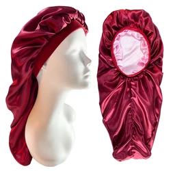 Silky Wide Elastic Band Satin Nightcap, Double Layer Bonnet Cap, Frete Grátis