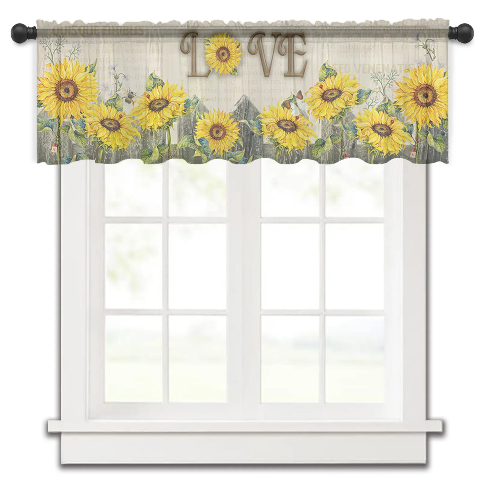 

Sunflower Flower Love Butterfly Retro Sheer Curtains Short Curtains for Living Room Voile Tulle Window Drape for Kitchen Bedroom