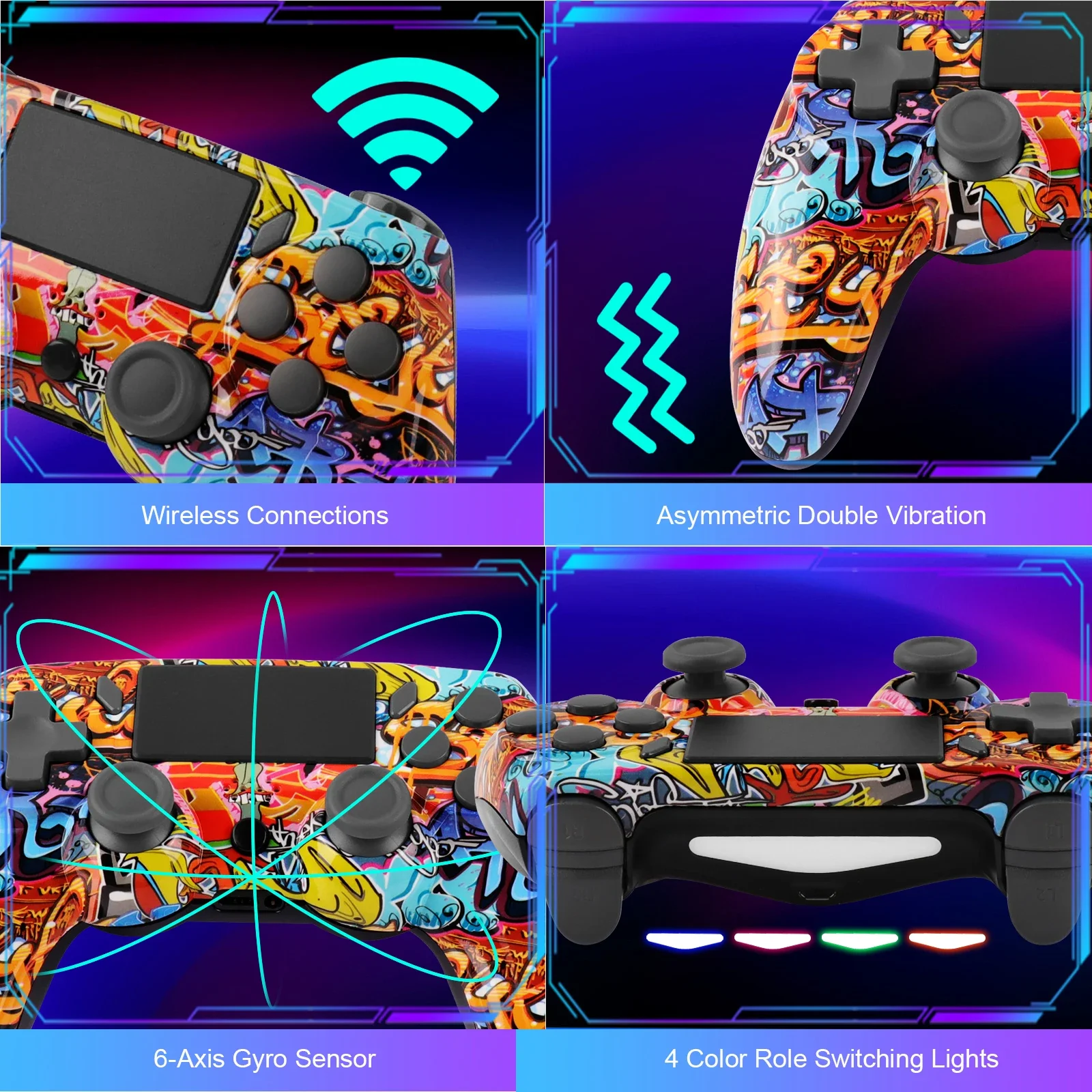 GAMINJA P47 سماعة لاسلكية تعمل بالبلوتوث تحكم غمبد مع 6 محاور جيروسكوب PC عصا التحكم لوحة اللمس الاهتزاز المزدوج ل PS4 PC يفوز 7 8