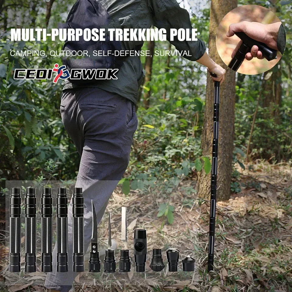 CEOI GWOK High Quality Walking Sticks Sturdy Trekking Poles T Straight Handles Adjustable Length Multifunction Walking Cane