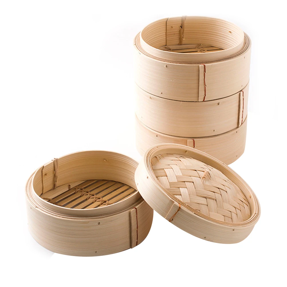 

3Pcs Bamboo Steamers Handmade 8 Inch Healthy Steaming Trays for Dim Sum Vegetables Fish Rice Cooking Tools Cover