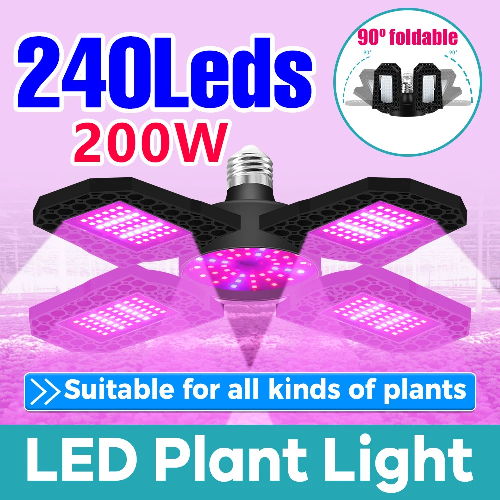 

200W 150W 100W Foldable LED Grow Light Full Spectrum E27 Plant Growing Light Phytolamp Bulb For Indoor Plants Flower Seedling