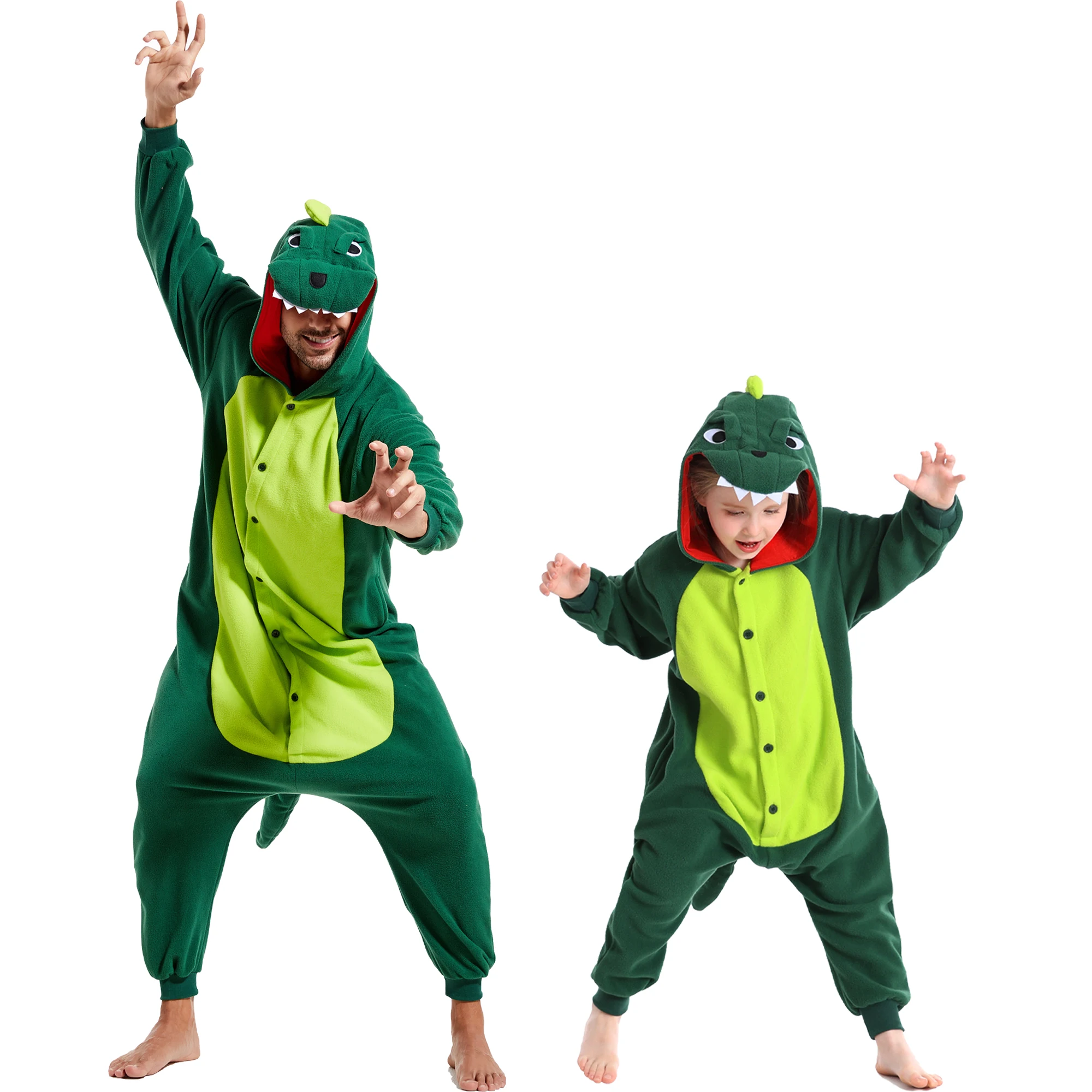 Mono de dinosaurio Unisex para niños y adultos, pijamas suaves con capucha, familia, padre e hijo, disfraz de Cosplay de Halloween, una pieza