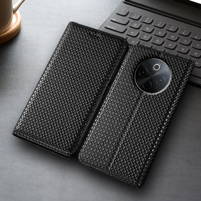 

Grass Mat Genuine Leather Flip Case For Vivo Y200 Y200i Y200T Y300 Y300i Y300T Y400 Pro Plus GT Global Phone Cover Card Cases