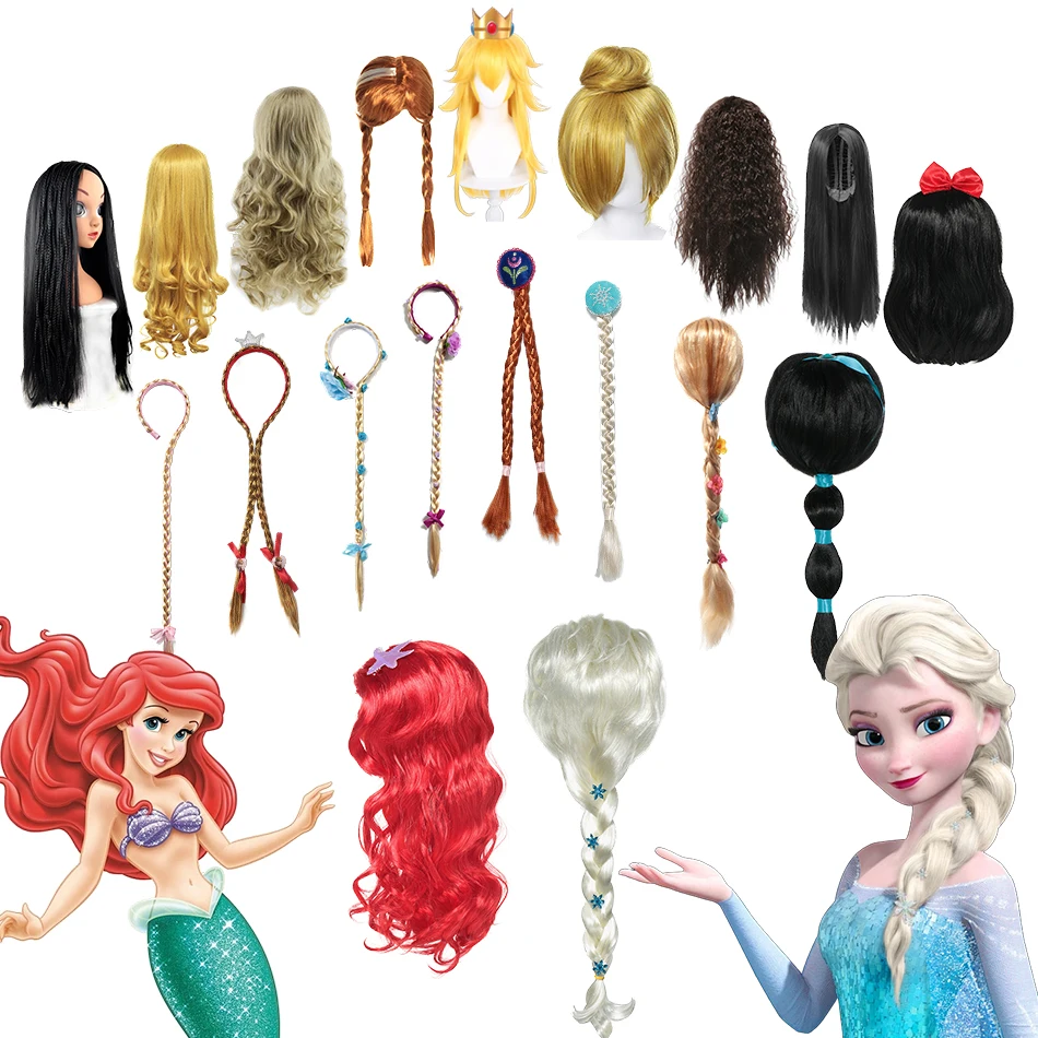 

Disney Mermaid Wig with Starfish Clip Princess Costume Red Long Curly Hair for Girls Kids Christmas Halloween Party Dress up