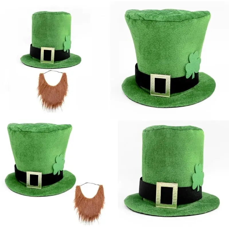 

P9FE Элегантный цилиндр с бородой, шляпа Лепрекона, подарки-сюрпризы, стильный головной убор для вечеринок и торжеств, зеленый