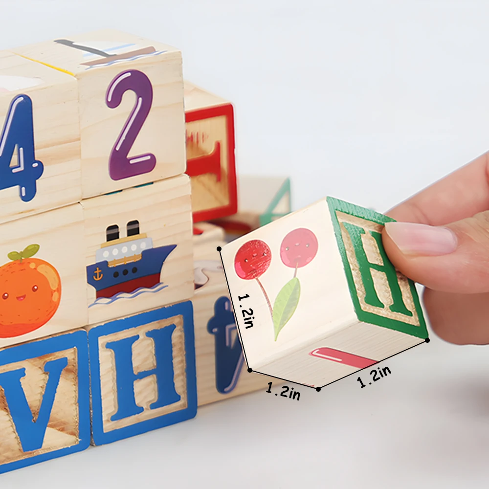 ABC Wooden Building Blocks for Children, 27 PCS Alphabet & Number Stacking Blocks,Montessori Educational Learning Toys For Kids