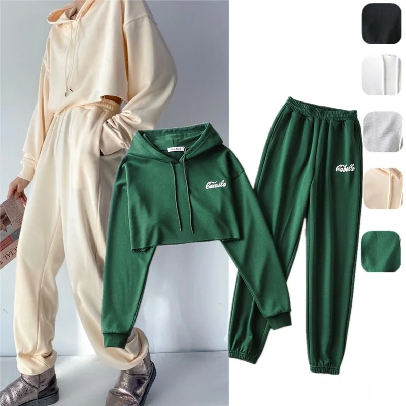 طقم هوديي كاجوال مطبوع عليه حروف وسراويل رياضية بخصر مطاطي للفتيات الصغيرات ملابس عصرية مضادة للشيخوخة ربيع Faion 202