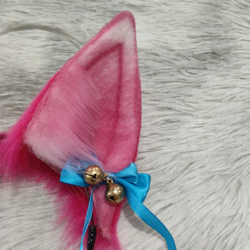 Ahri Cosplay LOL New version Handmade Spirit Blossom Nine Tailed Fox Ear Headband CK Side clips Cos Headdress Accessory