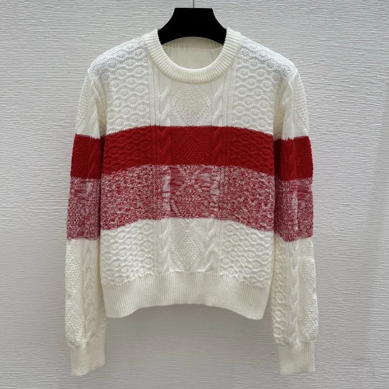 

High-quality relief craftsmanship multi-color striped women's pullover sweater with round neckline 251028254