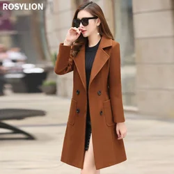 Ladies Streetwear Woolen Coat Autumn Winter Slim Fit Long Outerwear Jacket Large Size Women Button Up Brown Green Overcoat 4xl