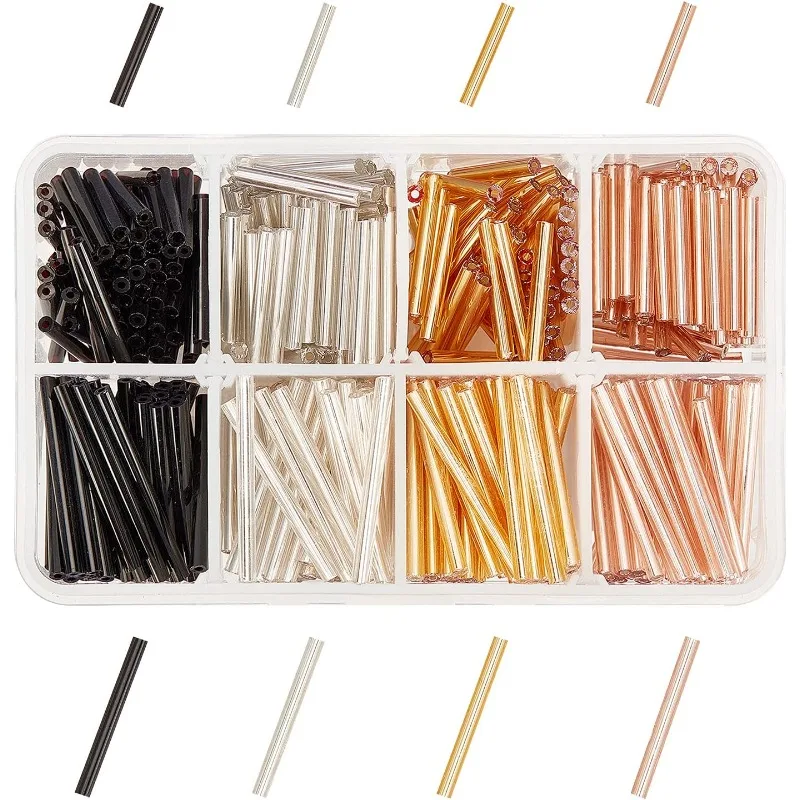 64g Opaque Glass Bugle Beads 30mm/20mm Bugle Seed Beads Tube Loose Beads for Jewelry Making- Metallic Color