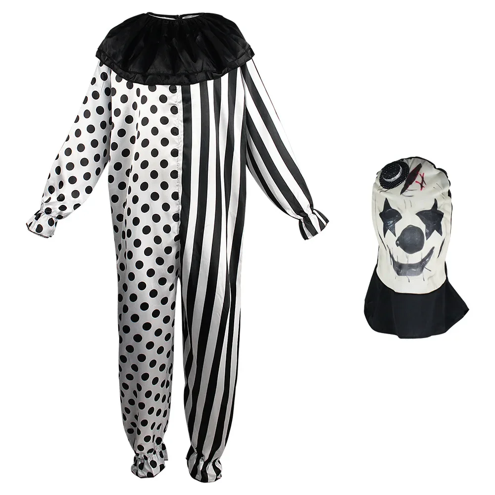 Schwarz-Weiß-Spiel Clown Cosplay Ball Cos Joker Horror Body Terror Jumpsuits mit Maske Halloween-Kostüme für Männer Frauen