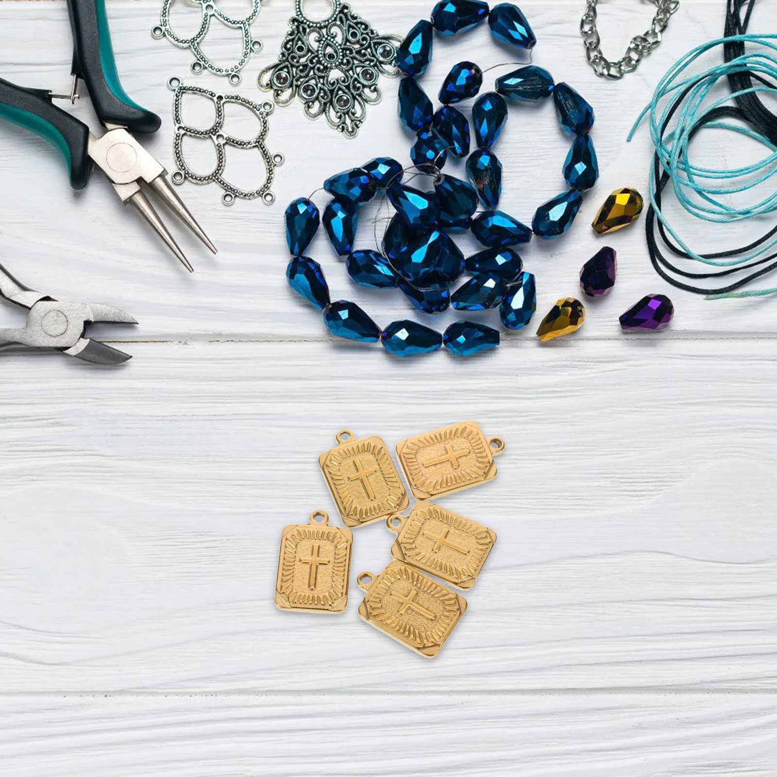 

5Pcs Cross Pendant Stainless Steel Rectangle Tag Durable Hip-Hop Punk Style Religious Charms Necklaces Bracelets DIY Jewelry