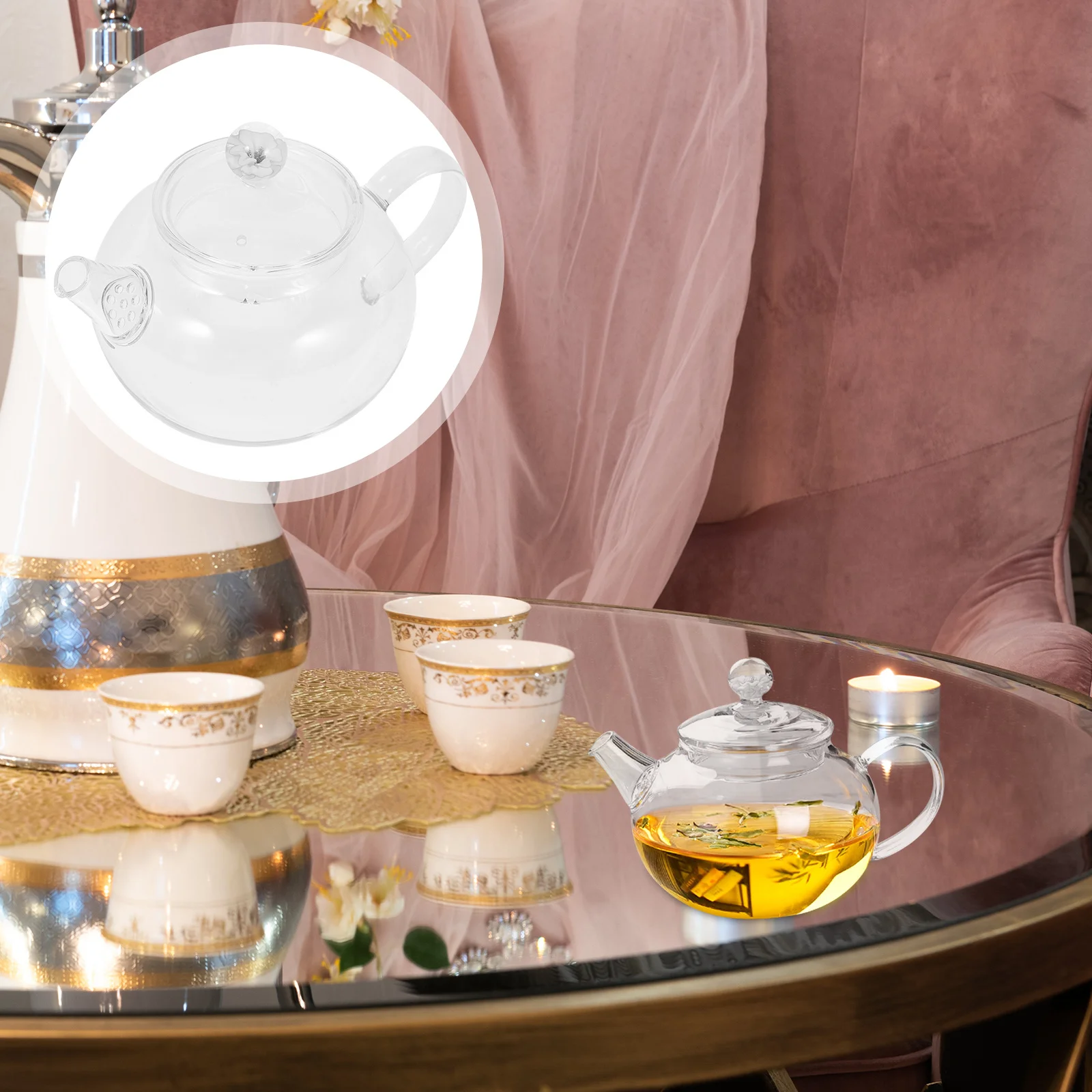 

200Ml Glass Teapot with Lid Smooth User Friendly Design Ideal for Multiple Cups Gathering Loose Tea Infuser Clear Kettle