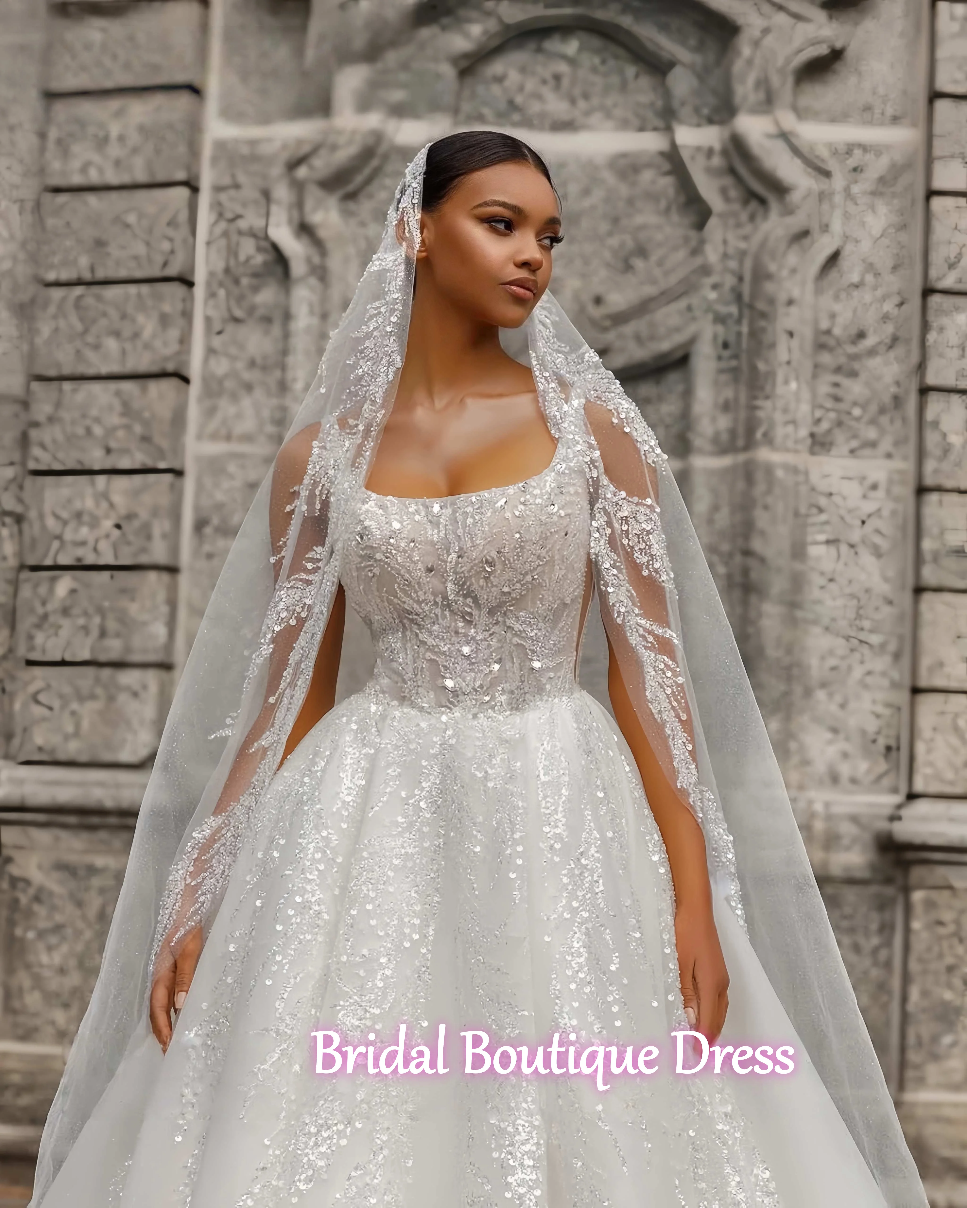 Maßgeschneiderte exquisite glänzende ärmellose A-Linie Brautkleider 2026 glänzende Perlen Braut Kleid Prinzessin Ballkleid Vestidos De Novia