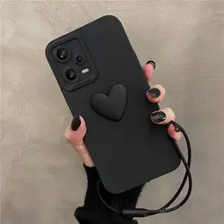 Note12s Carino 3D Love Heart Custodia in silicone per Xiaomi Redmi Note 12 Pro Plus 5g 12pro 11s 10s 12s 4g Cordino Cinturino da polso Cover