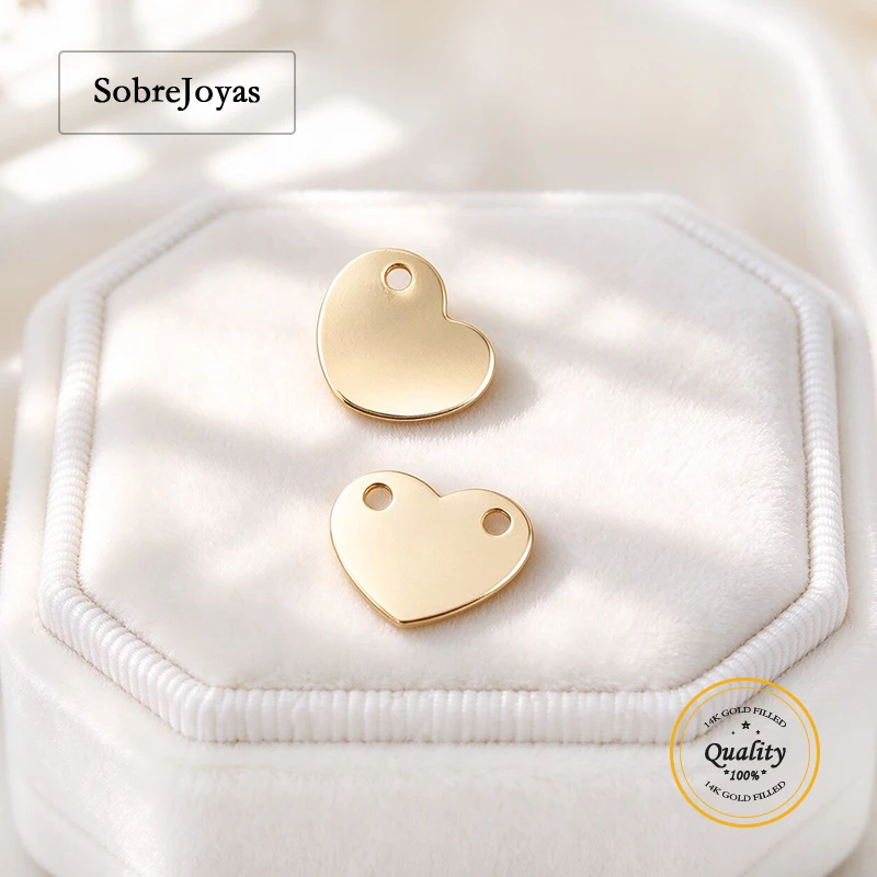 14K Gold Filled Heart Charm Pendant with Single And Double Holes for DIY Necklace Jewelry Making Findings