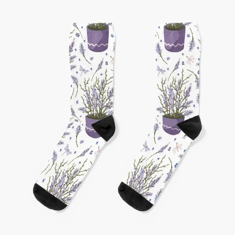 Watercolor Lavender in a Pot Socks Stockings compression kawaii Socks Male Women's