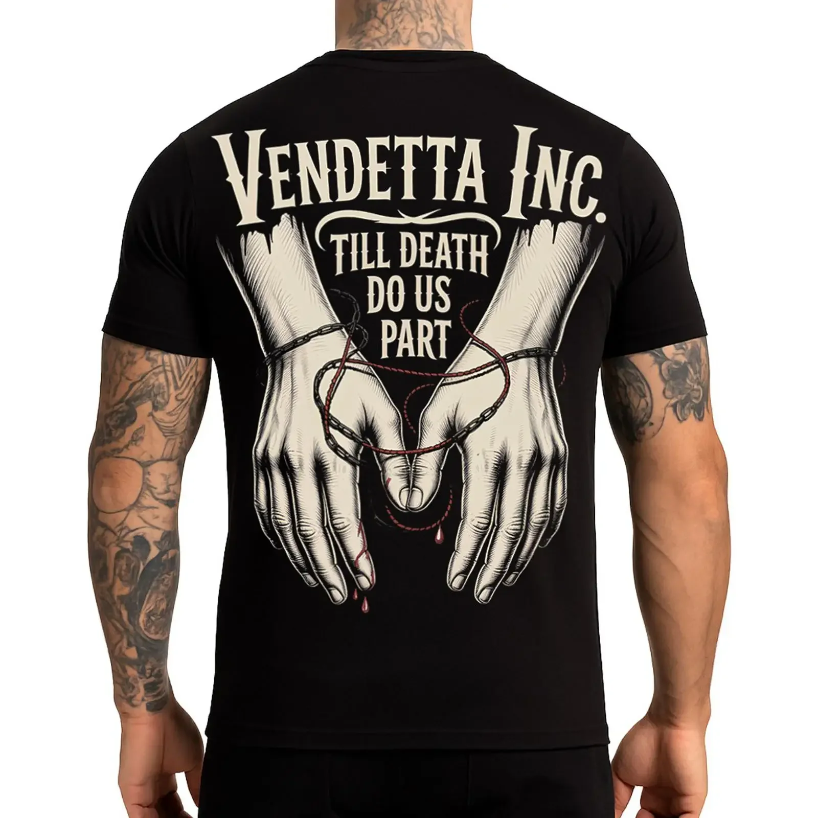 Vendetta Inc Herren T Shirt Bound Till Death schwarz Skull Rückenprint S 5XL vintage Washed Casual fashion Stretched Versatile