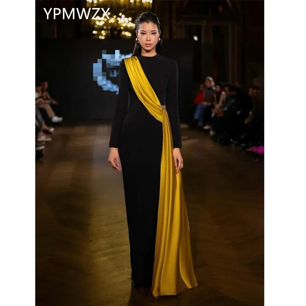 

Customized YPMWZX Scoop Neckline Column Floor length Skirts Draped Knot Bespoke Occasion Dresses