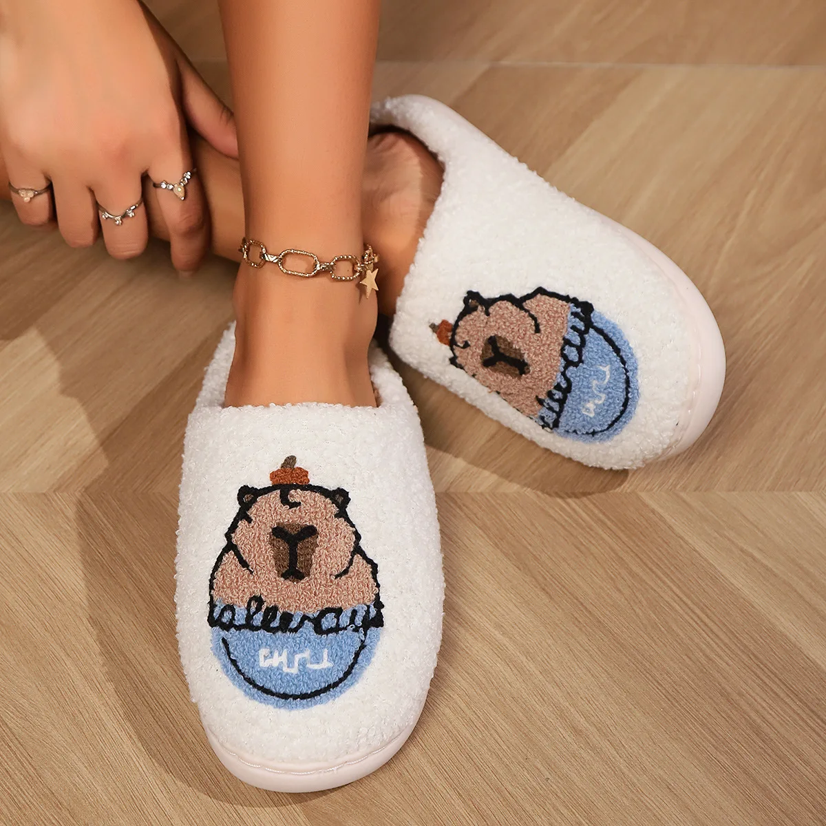 Kidmi 2024 New Winter Warm Cotton Slippers Comfortable Non-slip Wool Cotton Slippers Cute Cartoon Fluffy Soft Indoor Slippers