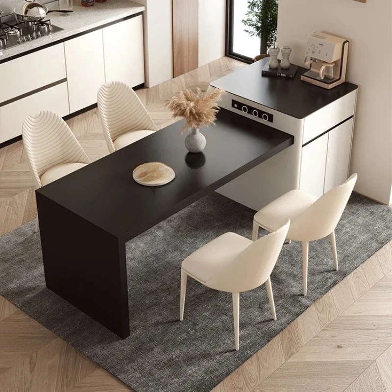 

X188Modern Minimalist Stone Plate Kitchen Island Dining Table Integrated Retractable Solid Wood Storage Guest Restaurant