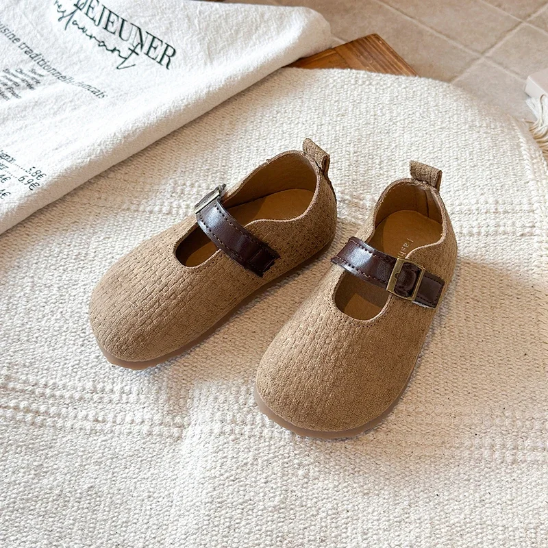 Toddler Girls Mary Jane Flat Shoes, Spring Autumn Woven T-Strap Dress Shoes , Wide Round Toe Soft Sole Vintage Casual Shoes