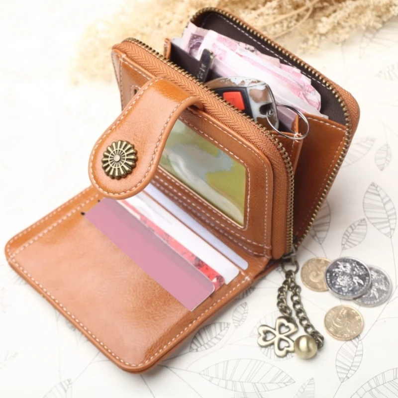 Women Leather Coin Purse Small Change Pouch Wallet ID Card Bank Card Cash Storage Bag with Zipper Pendant Ideal Gift for Friend