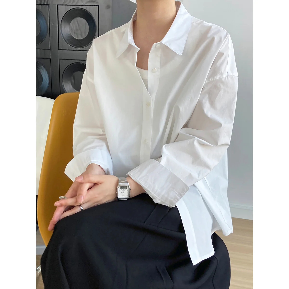 Nuova Camicia Casual Autunnale in Cotone Tinta Unita a Maniche Lunghe per Donna, Semplice e Comoda