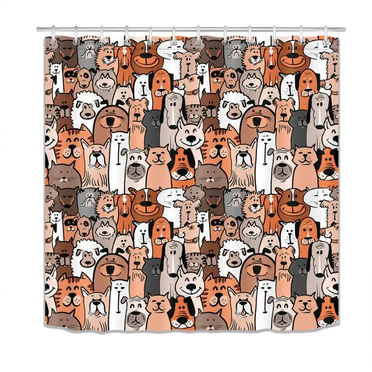 Funny Dog Yoga Elastic Shower Curtain   Extra Long Waterproof Polyester Fabric Bathtub Decoration Free Hook