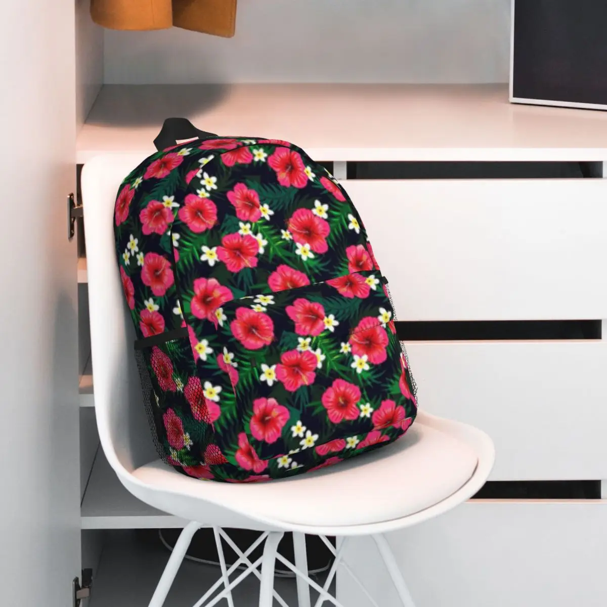 Mochila de hibisco rosa para mujer, bolsa de libros de viaje para ordenador portátil, resistente al agua, alta capacidad, 15 pulgadas