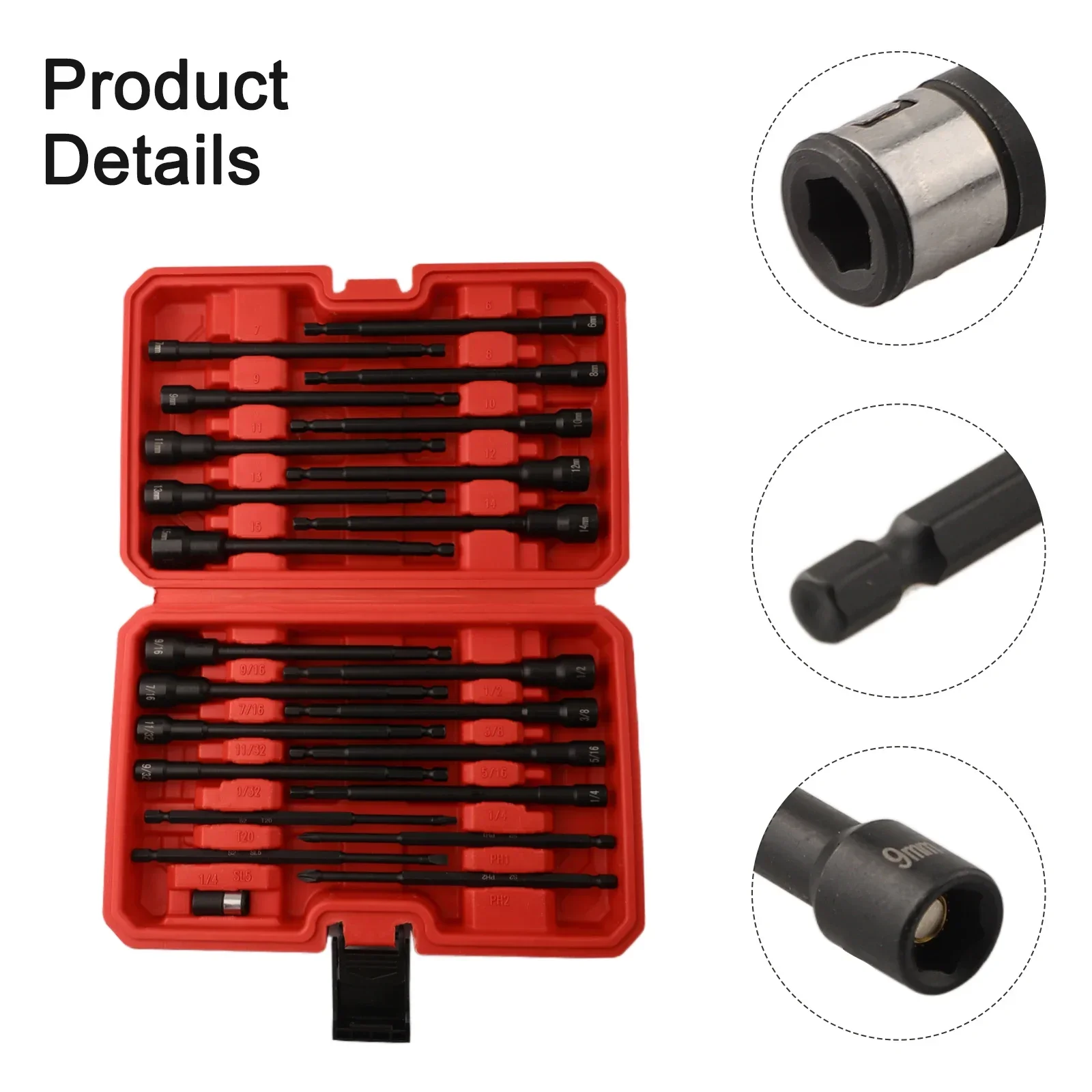 Hex Socket Nut Driver Set Socket Adapter 23pcs 150mm Extension Sleeve Easy Handling Chrome Vanadium Steel Material