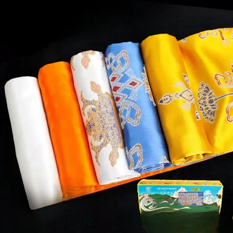Tibetan Style 320*70cm Jacquard Scarf Auspicious Pattern Thickened Hada Household Temple Worship Study Rooms Decorative Wear