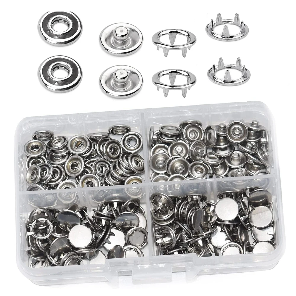 50 Sets Snap Button Kits 9.5mm Open Prong Snap Button Snap Fasteners Kit for Jeans Fabric Clothing DIY Craft Clothing Fasteners