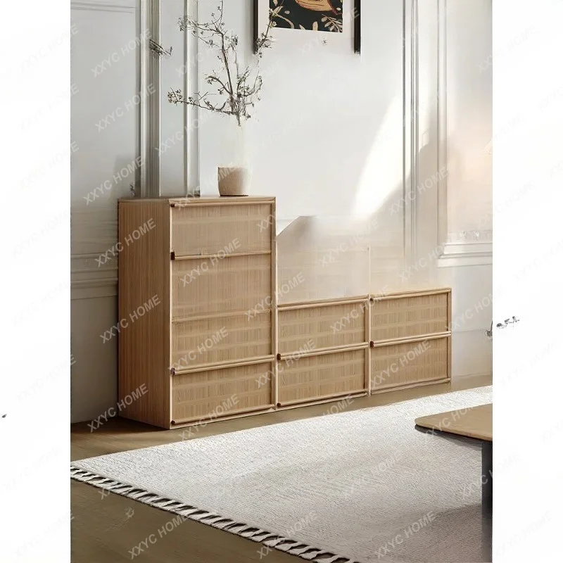 

X-S Log color card door cabinet Floor TV cabinet Retro furniture combination Solid wood module chest cabinet HG