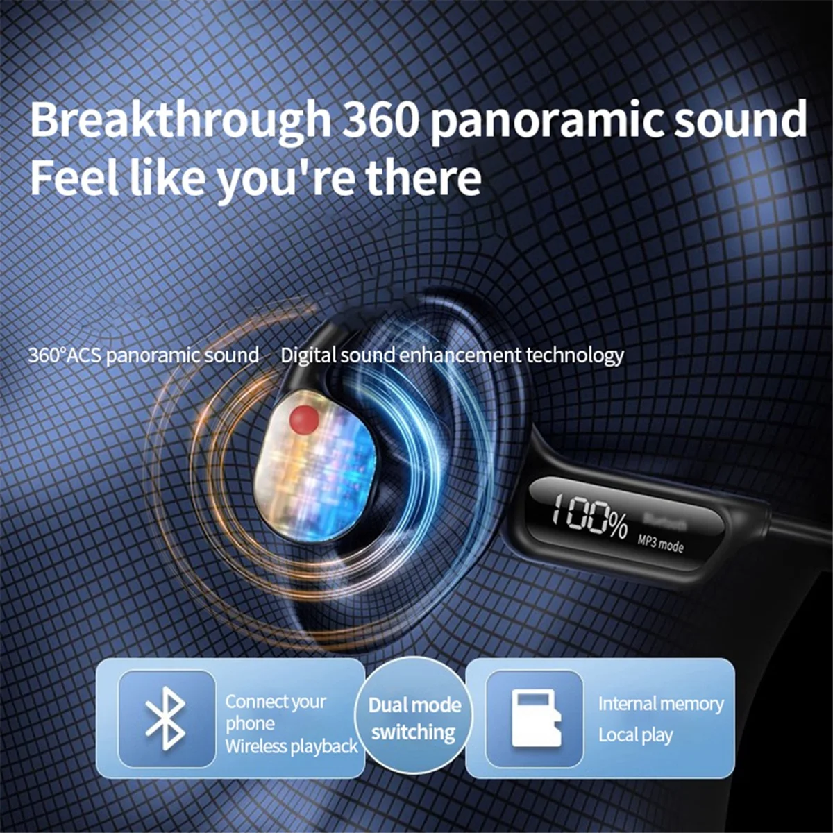 Wireless Bluetooth 5.3 Bone Conduction Headset Sports Headset Handsfree Earbuds Headphones - White