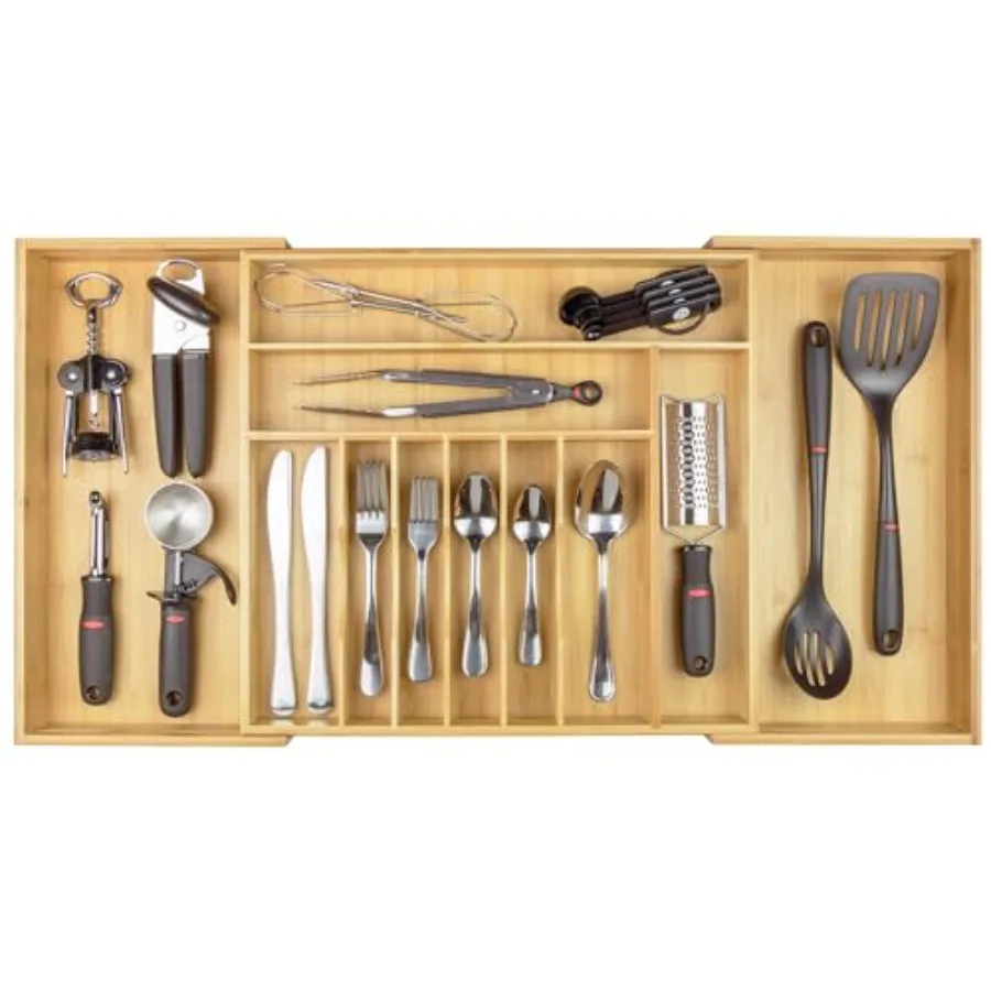 

Premium Silverware Flatware and Utensil Organizer for Kitchen Drawers Food-Safe Contract Grade Expandable from 18 to 33 In