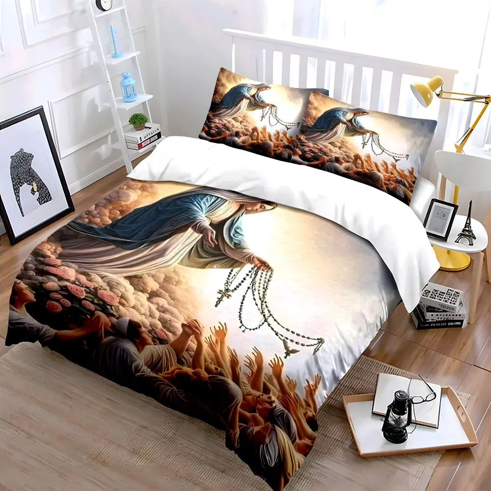 Merciful Virgin Mary print Art Set Decoration Gift Soft Skin-Friendly Bedding Set Includes 1 Duvet Cover And 2 Pillowcase,Gift