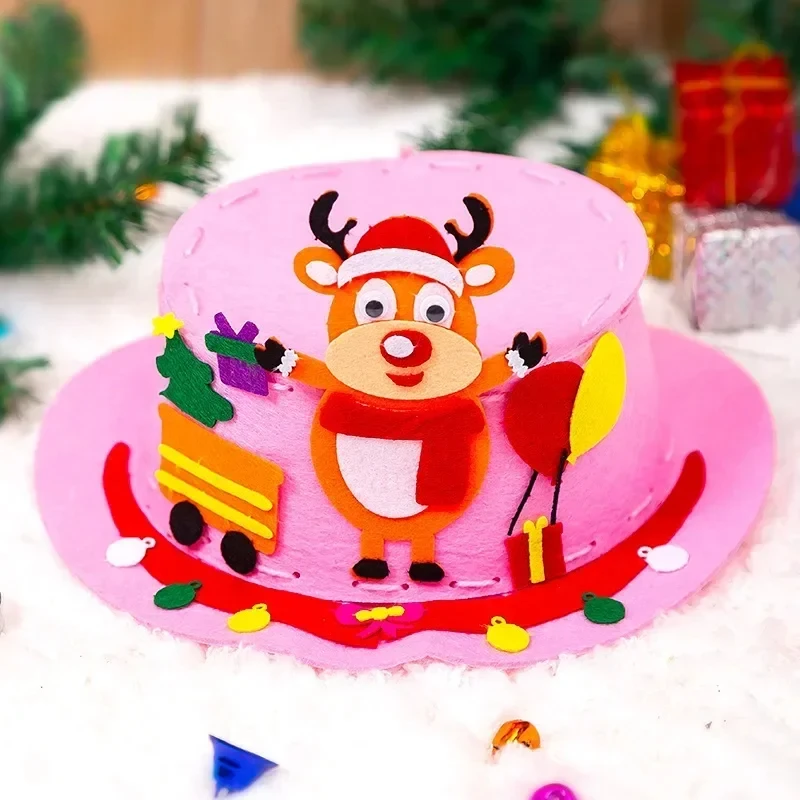 Chapeau non tissé fait à la main pour enfants, décoration de casquette de Noël bricolage, kits d'artisanat, jouets pour enfants de la maternelle, cadeaux de Noël