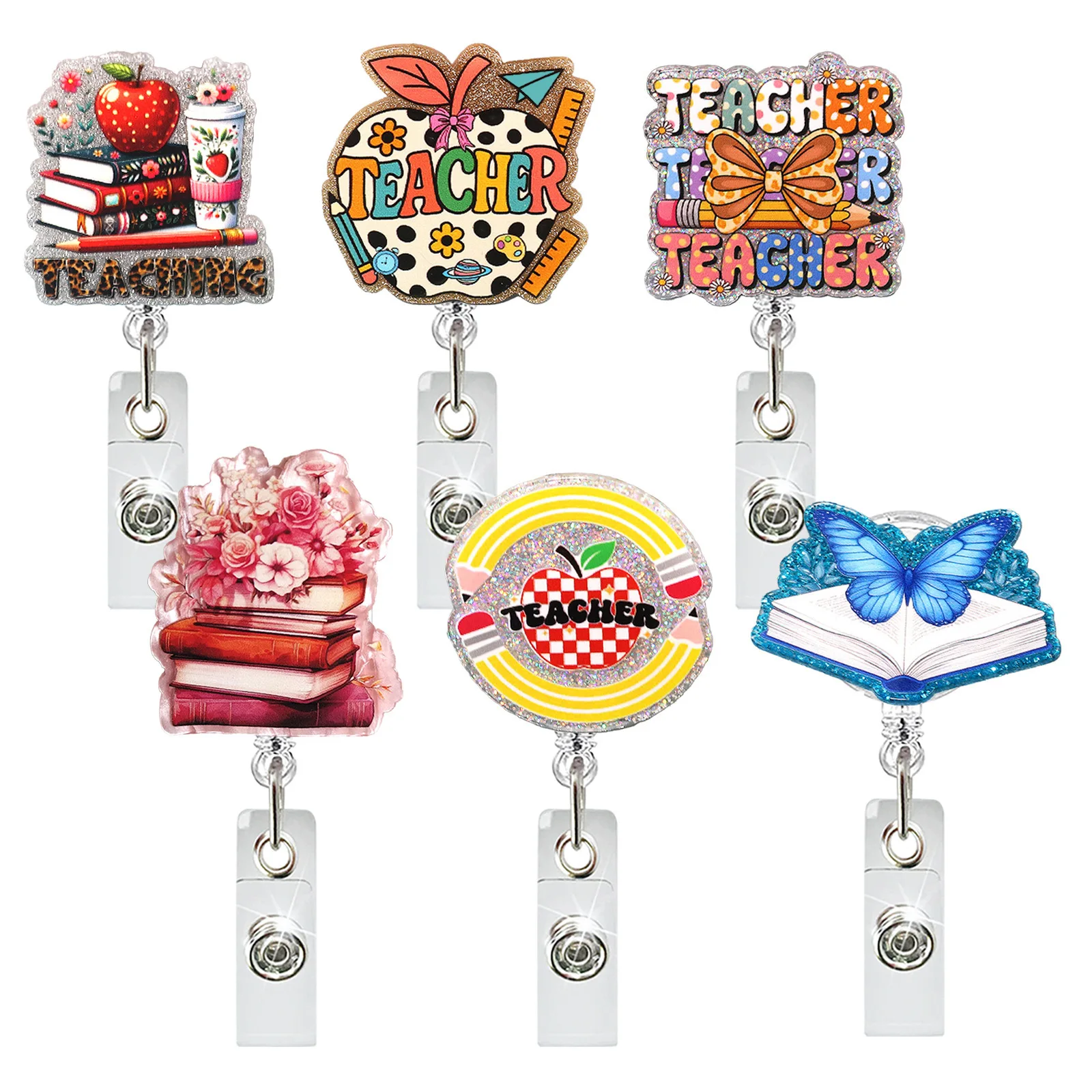 2025 Новый дизайн, 1 шт., карандаш, канцелярские принадлежности, книга, выдвижной держатель для бейджа студенческой медсестры, катушка, милый мультяшный держатель для удостоверений личности, брелки