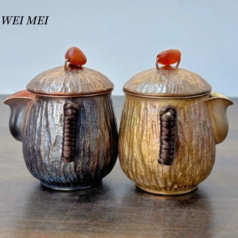 

Mini Vintage Pure Copper Tea Pot,150 ml Brewing Handheld Tea Infuser,Handcrafted Woven Handle Texture Unique Shape Pot Tableware