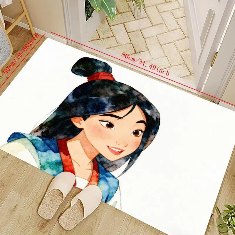 

1 шт. напольный коврик принцессы Диснея Мулан, акварельный коврик с рисунком аниме, мягкий нескользящий моющийся ковер для детской спальни Li
