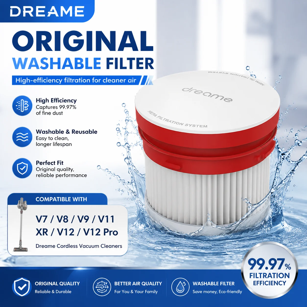 

Original Dream HEPA Filter Replacement Part for JDJZ Q9P Q10 Handheld Vacuum Cleaner V10 Element Access Optional