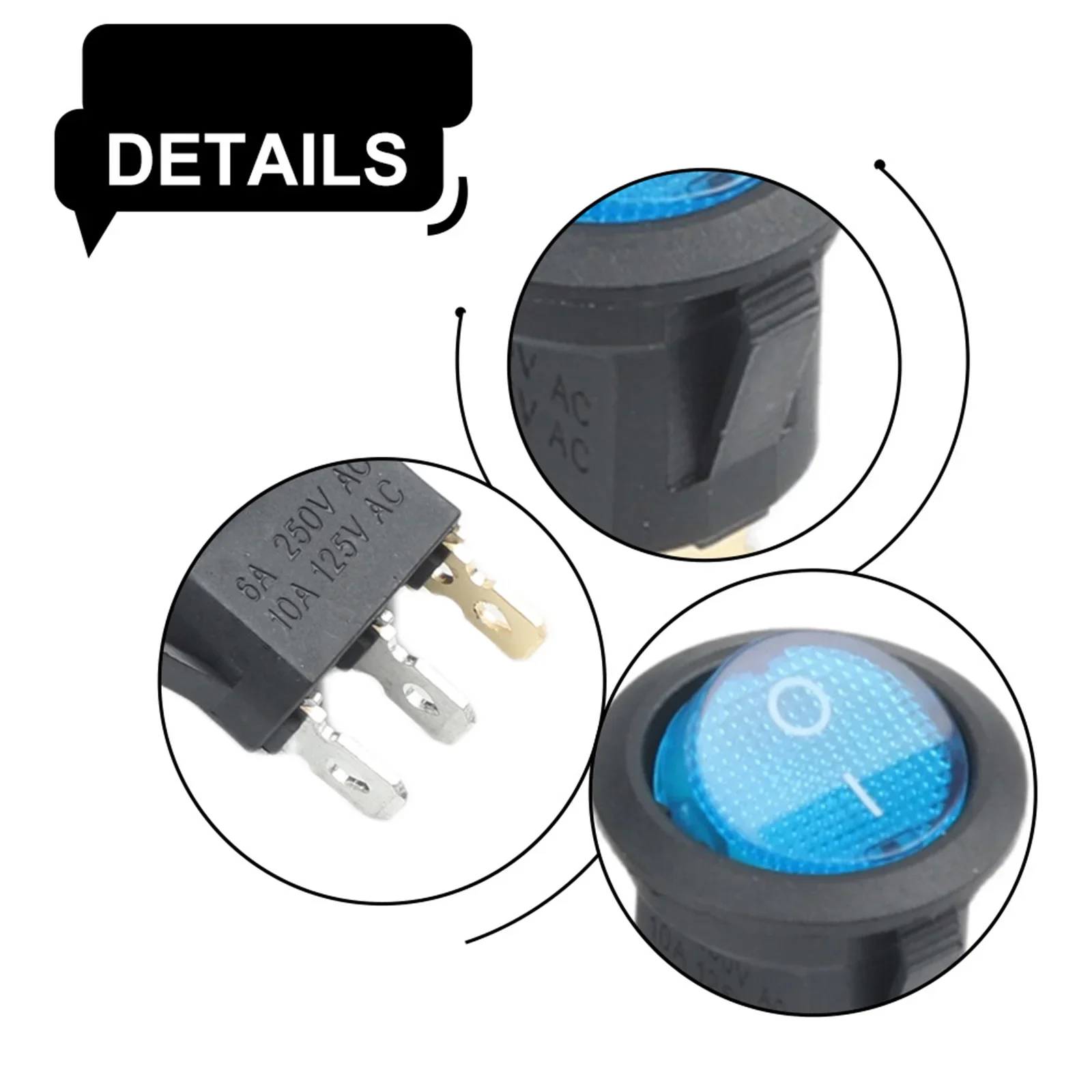 12 Volt DC Blue LED Round Switch 12V 20A 3-pin 5Pcs SPST Switch Waterproof With LED Car Marine Auto On/Off Rocker Round